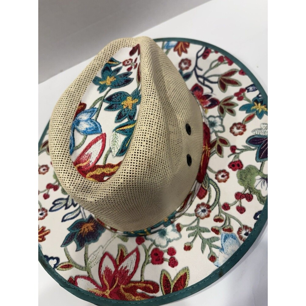Authentic Mexican Charro Sombrero Hat Flower Floral Brocade Cream Made in MX